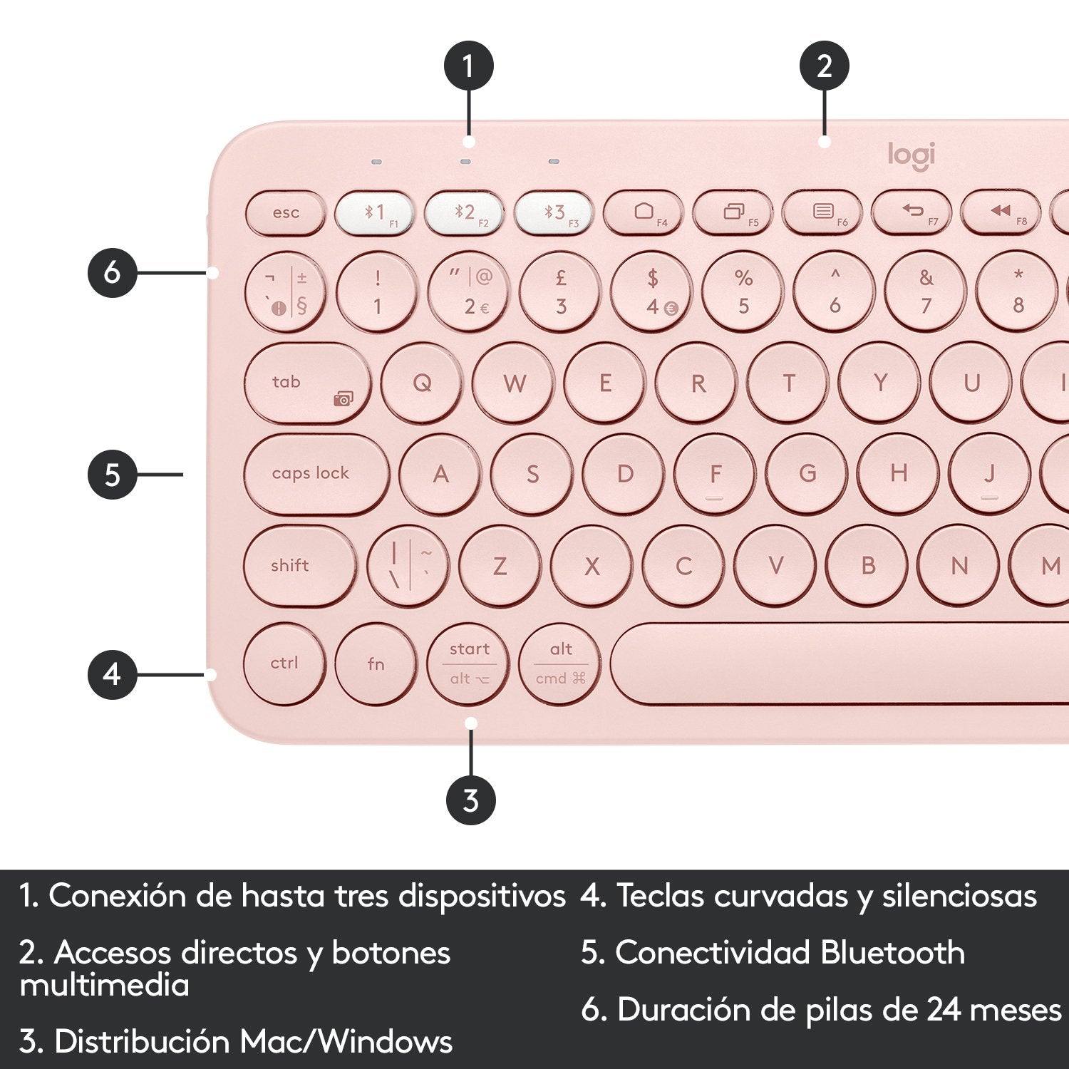 Teclado Español Logitech K380 Multi-Device Bluetooth Qwerty Rosa 920-009587