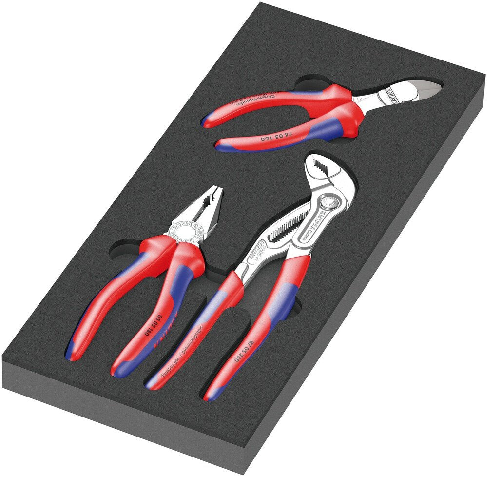 Wera 9780 Inserto De Espuma Knipex Juego De Alicates 1, 3 Piezas (Negro/Gris, En Bandeja De Espuma Para Carro De Taller)