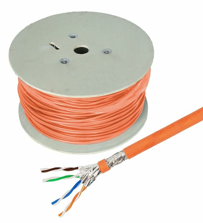 Cable De Red Helos High Quality, Cat 7, S / Ftp, Pimf, Lszh, Naranja, Tambor 500 M