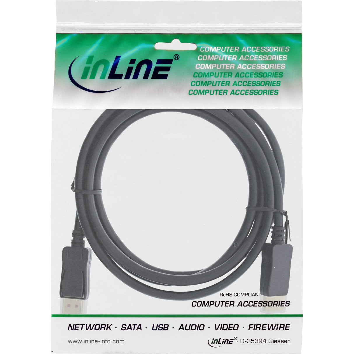 Cable Inline Displayport 1.4, 8k4k, Negro, Dorado, 5 M