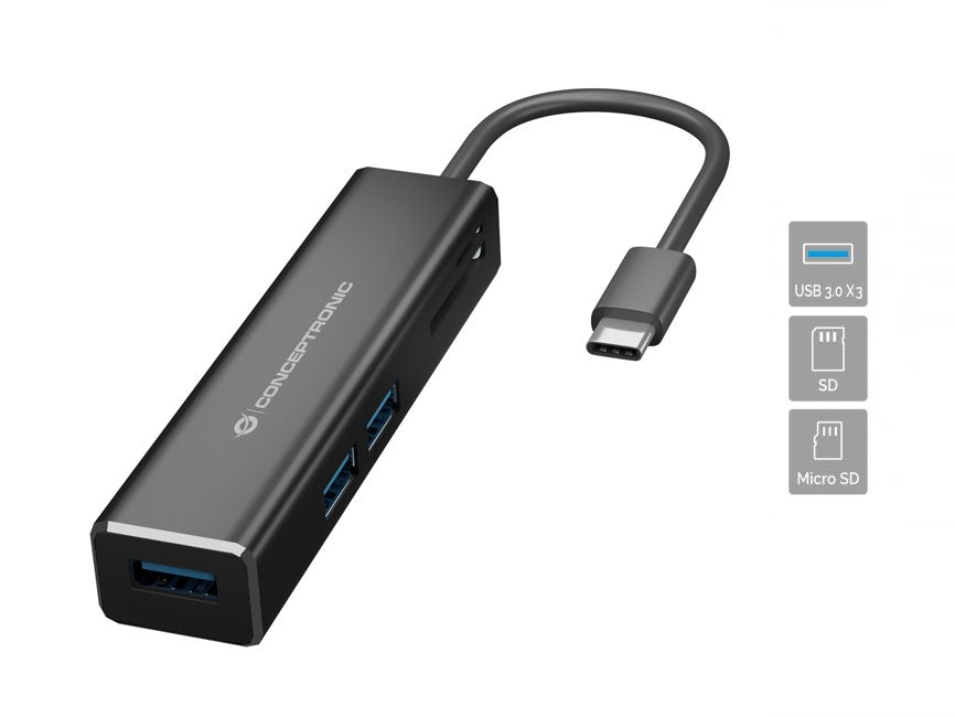 Hub 3.1 Usb-C Conceptronic Donn08 3 Puertos Usb 3.0 Y Lector Tarjetas Sd / Microsd