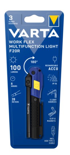 Linterna Varta Multifunción F20r Led (Monocromática) Luz De Trabajo Recargable 100 Lm 18649101401