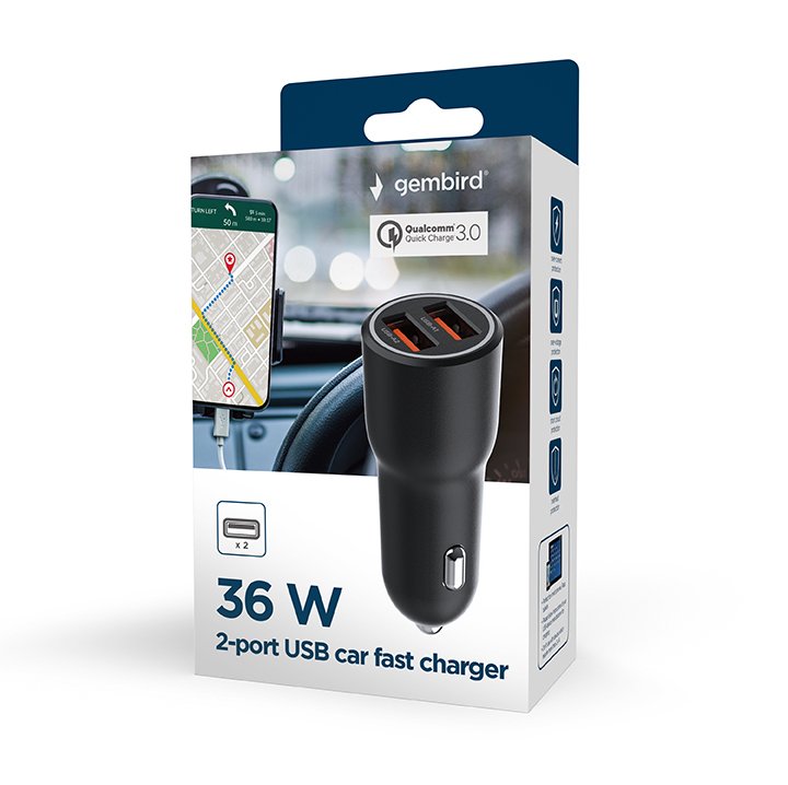 EAN 8716309129657 - Gembird TA-UC-A2QC36-CAR-01 cargador de dispositivo móvil Teléfono móvil, Smartphone Negro Encendedor de imagen 8