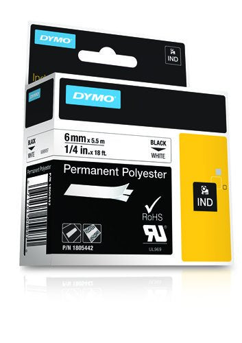 Dymo Rhino Cinta Id1-6, Negro Sobre Blanco, 6mmx5´5m, Poliéster