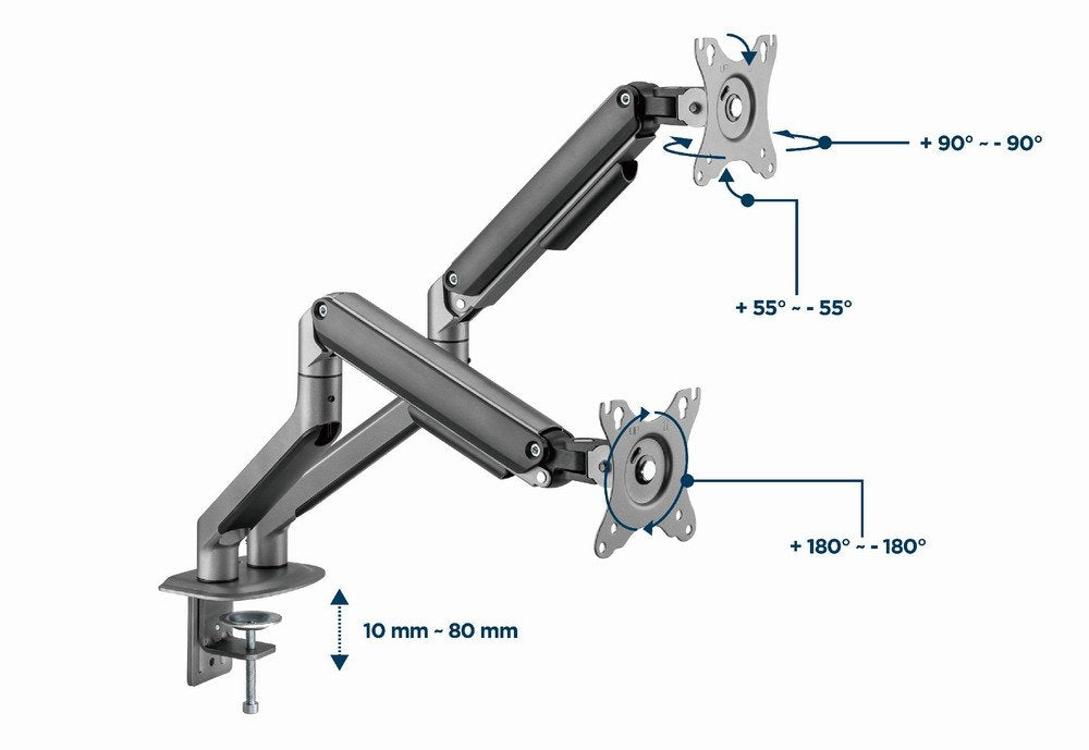 Gembird Desk Mounted Adjustable Double Monitor Arm Space Grey