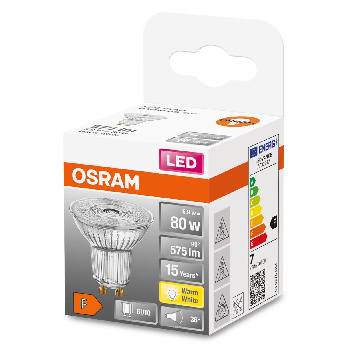 Osram Led Star Par16 36° 6,9w 827 Gu10 575lm 2700k (Cri 80) 15000h A+ (Krabicka 1ks)