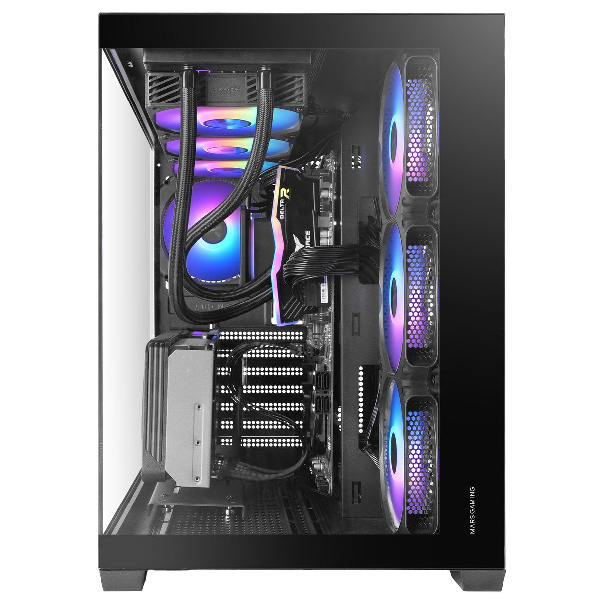 Caja Pc Atx Mars Gaming Mcv5 Cristal Templado Panoramico Argb Gpu 416mm Negra