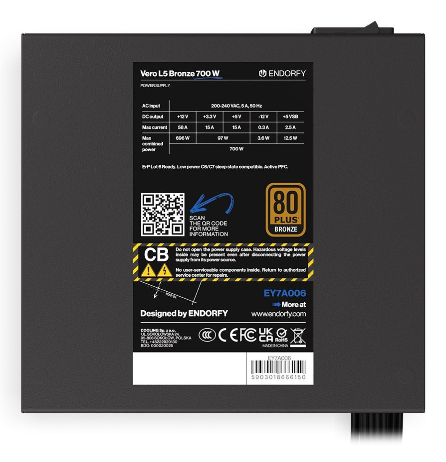 EAN 5903018666150 - ENDORFY Vero L5 Bronze unidad de fuente de alimentación 700 W 24-pin ATX ATX Negro imagen 6