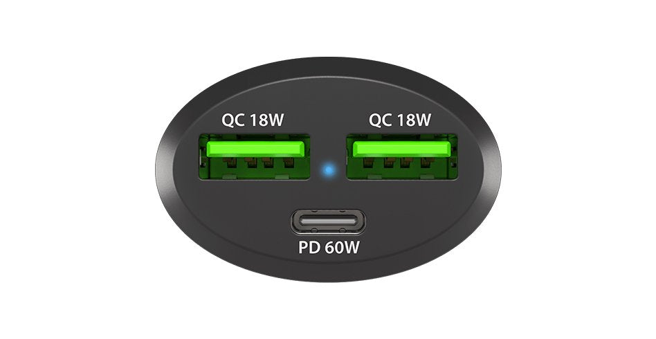 Cargador Coche Natec Coney 2xusb, 1xusb-C Qc3.0, Pd 3.0 48w Negro