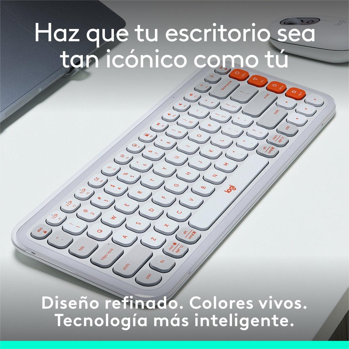 Teclado Esoañol Logitech Pop Icon Keys  Inalámbrico Bluetooth Le Qwerty Español Blanco Apagado Naranja