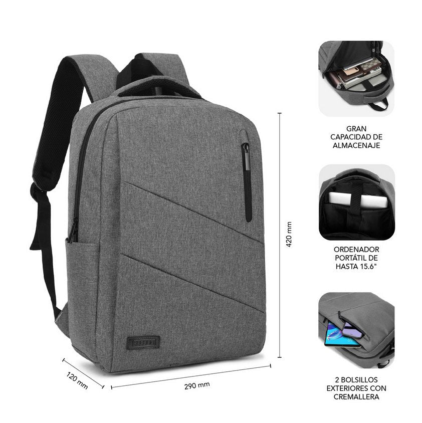 Mochila Subblim City Backpack Para Portátiles Hasta 15.6'/ Puerto Usb/ Gris