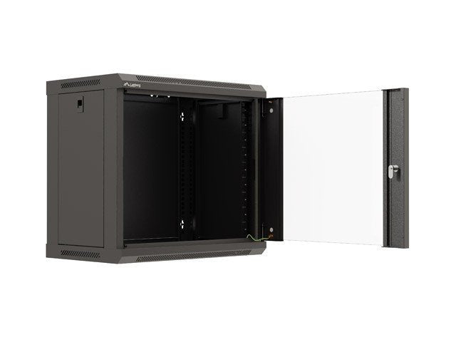 Armario Lanberg Mural Rack 19" 9u 540x350 Flat Pack Negro Puerta Cristal