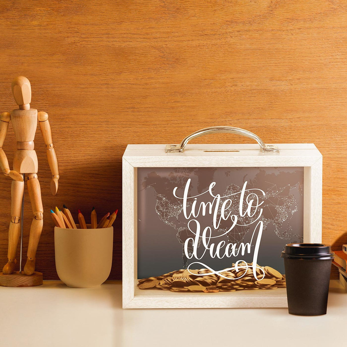 Zep Smith Caja De Dinero Blanco Vidrio, Mdf, Lana 1 Pieza(S)