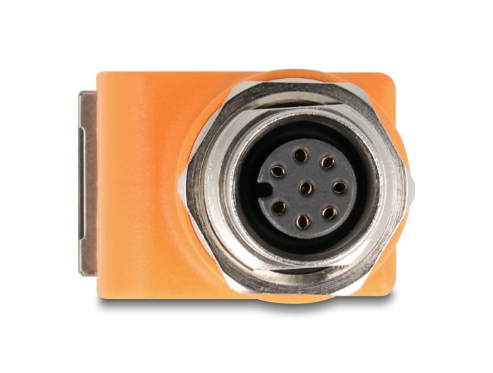 Delock M12 Adapter A-Kodiert 8 Pin Buchse Zu Rj45 Buchse Cat.5e Mit Befestigungsloch 90° Gewinkelt Naranja