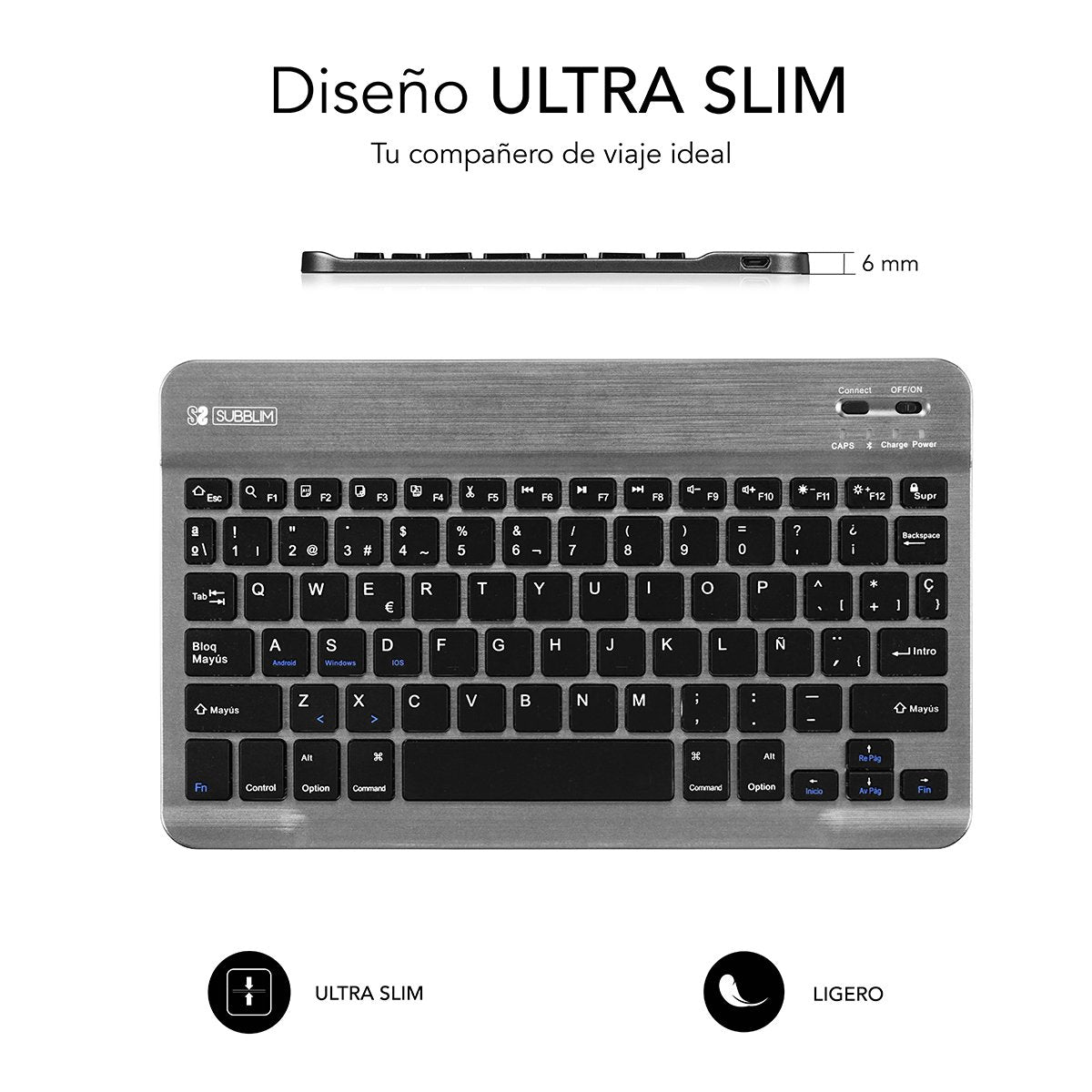 EAN 8436586740573 - SUBBLIM TECLADO SMART BLUETOOTH GREY QWERTY Español Negro, Gris imagen 3