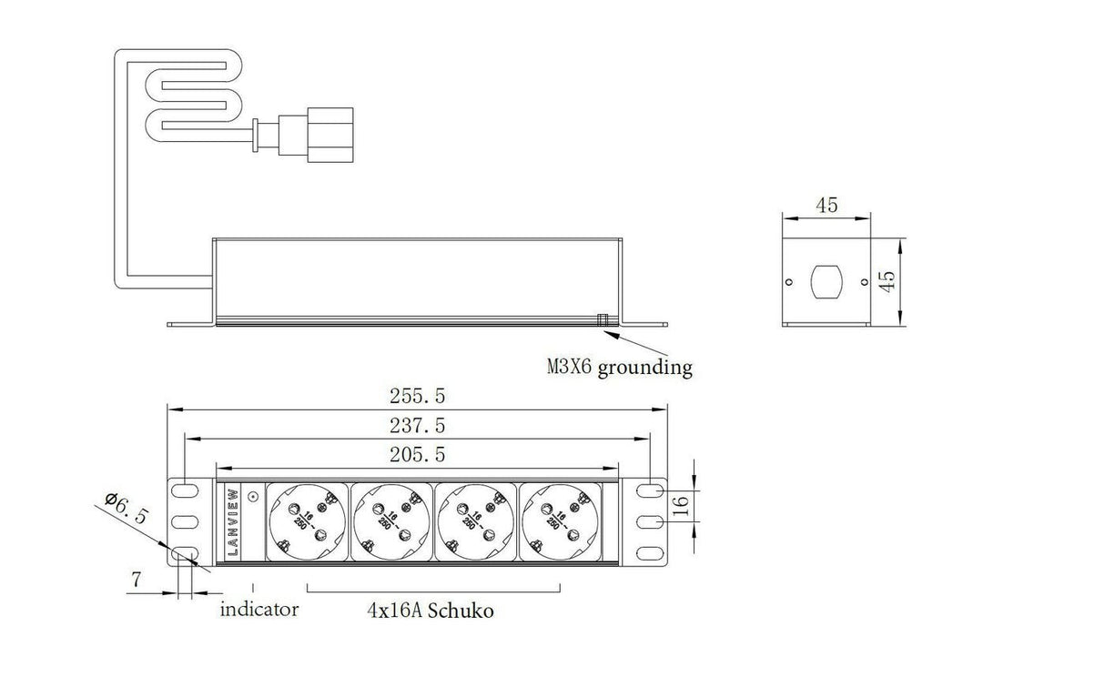 10' Rack Mount Power Strip, 1u, 16a With 4 X Schuko