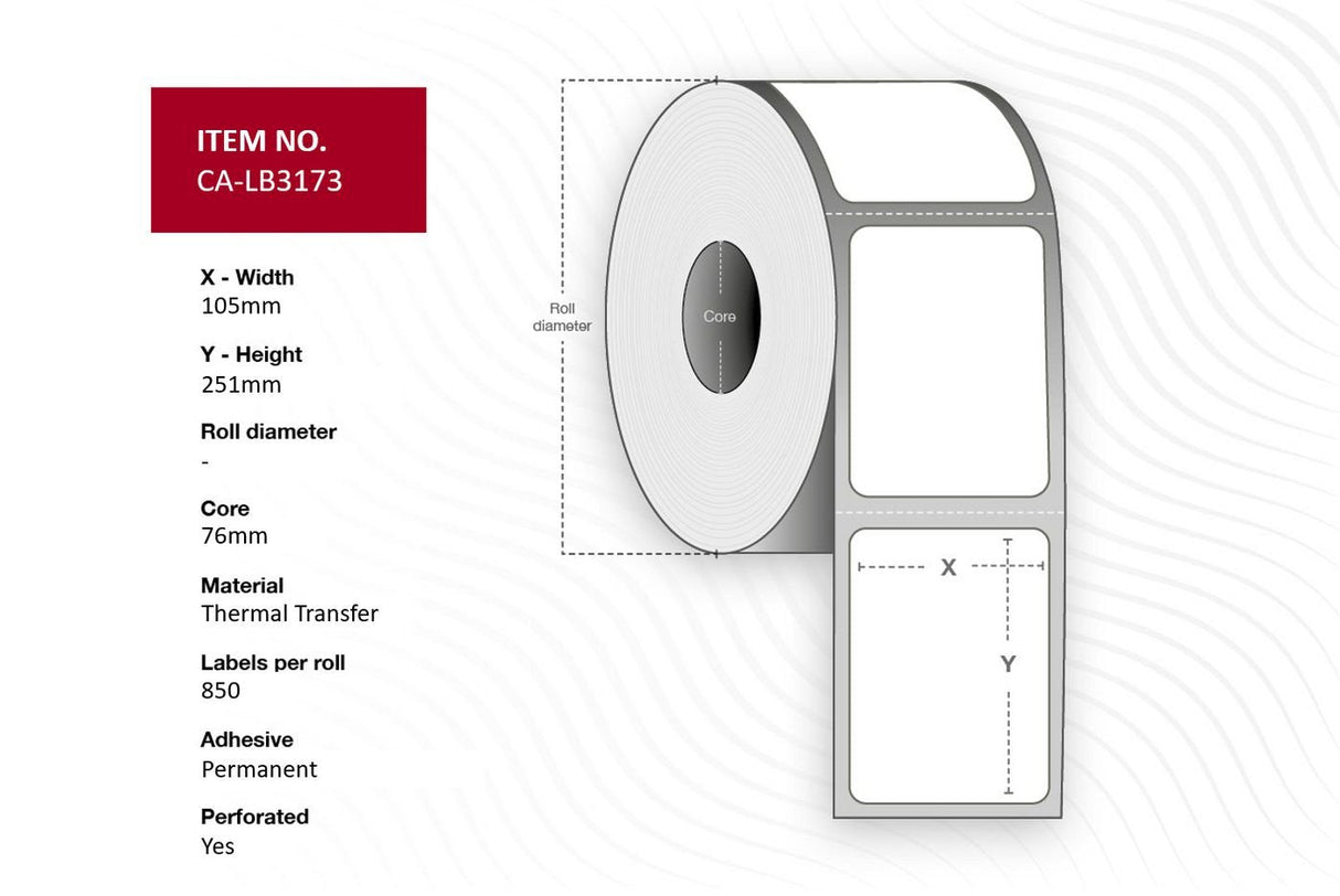 Label 105 X 251mm, Core 76mm, Thermal Transfer,
