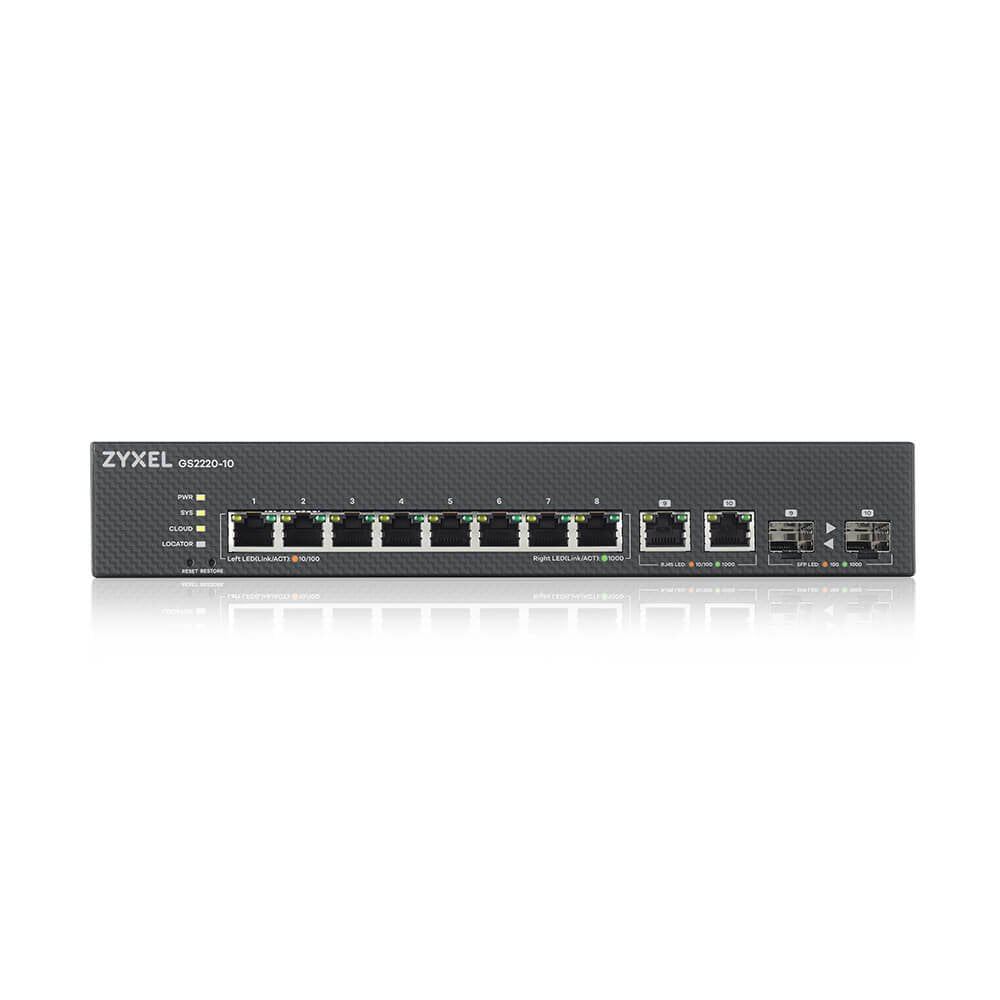 Zyxel Switch Gs2220-10 8 Port + 2x Sfp/Rj45 Gigabit L2