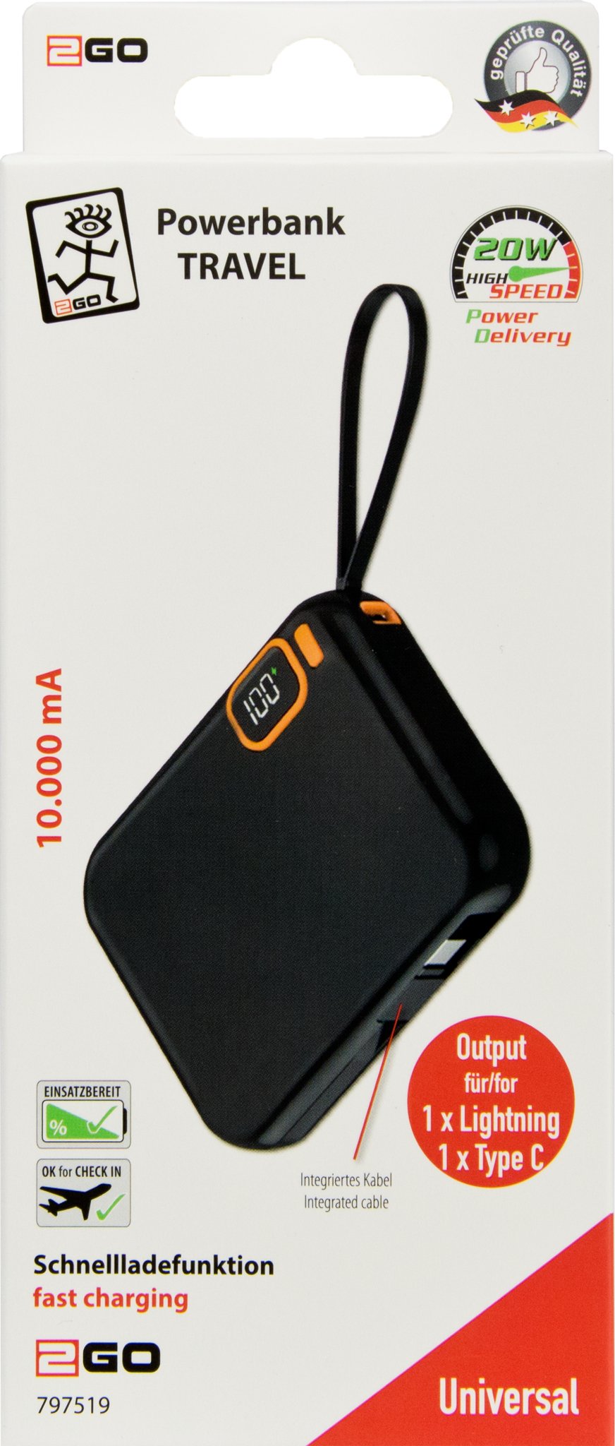 2go Powerbank Travel 10000mah Usb-C