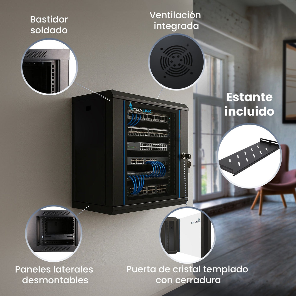 Extralink Lite 9u 530x400 Wall-Mounted Rackmount Cabinet Negro With Shelf