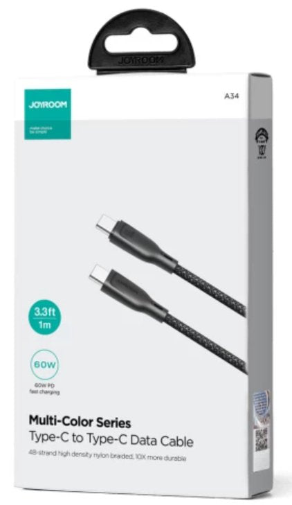 Joyroom Sa34-Cc3 1m 60w Usb Tipo C A Tipo C Negro - Cable De Carga