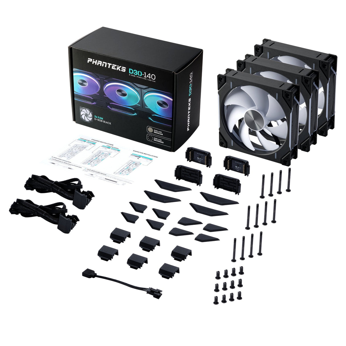 Phanteks D30 Reverse Airflow 140mm Drgb Pwm Triple Fan Pack - Black