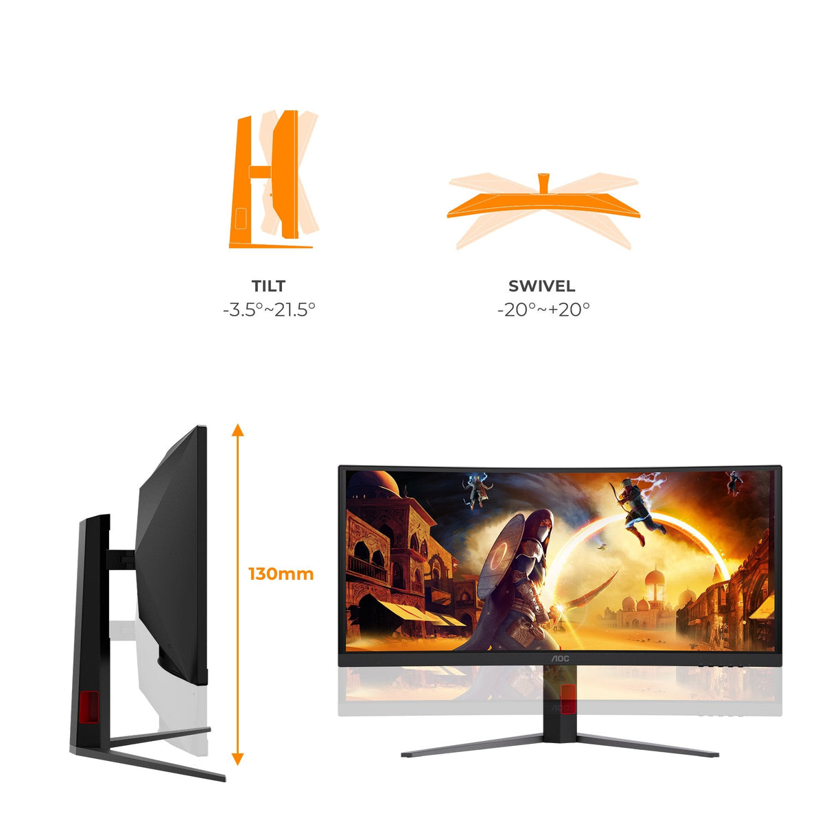 Aoc Cu34g4ca 34" 3440x1440 Fast Va Flat H A 130 Mm Aoc G4 21:9 1500r Wqhd 180hz Fastva 1ms Gtg Hdr400 Has Usbc 90w Usb Hub