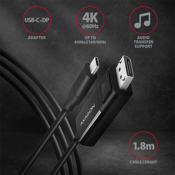 EAN 8595247905314 - Axagon RVC-DPC adaptador de cable de vídeo 1,8 m USB Tipo C DisplayPort Negro imagen 2