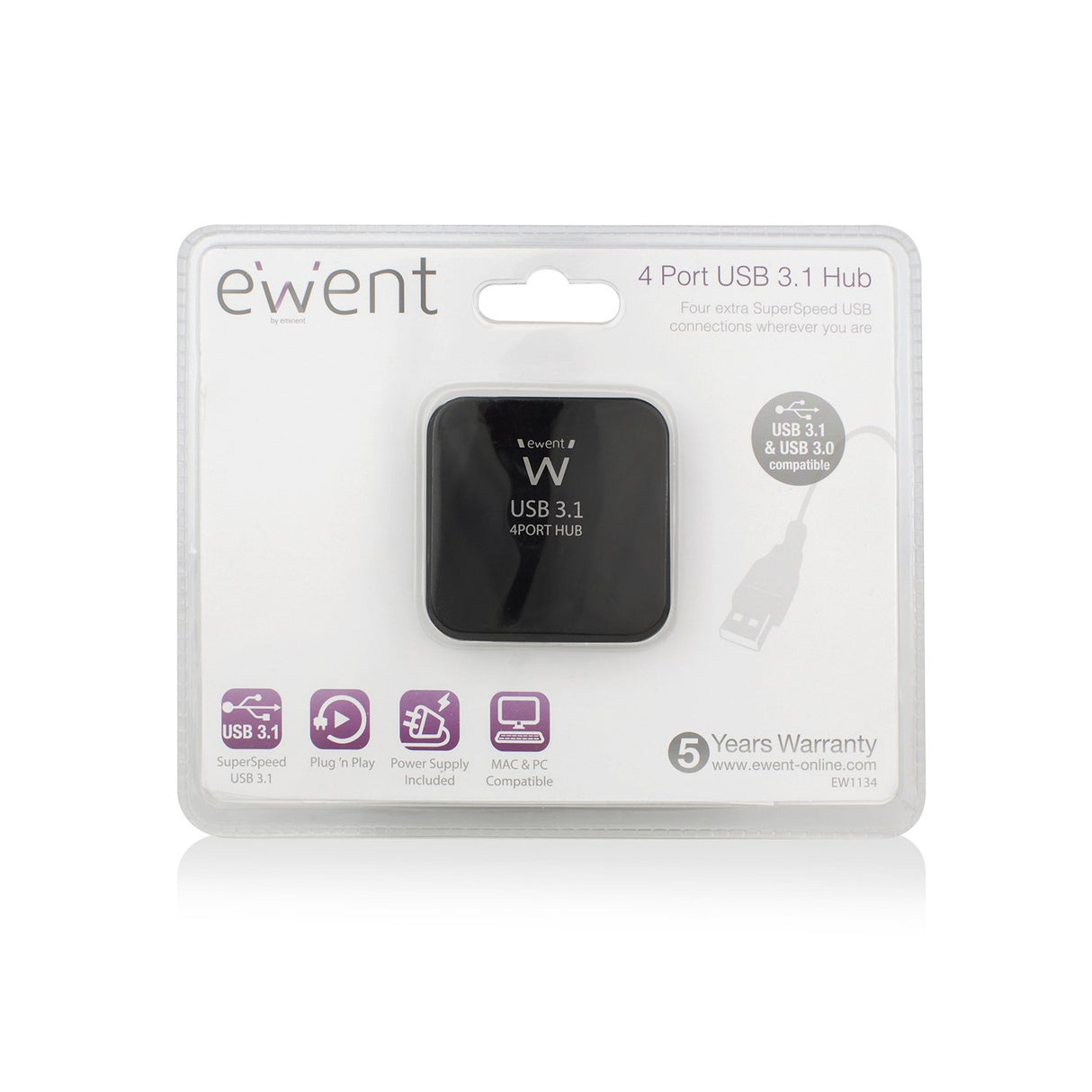 EAN 8056045879929 - Ewent EW1134 hub de interfaz USB 3.2 Gen 2 (3.1 Gen 2) Type-A 5000 Mbit/s Negro imagen 3