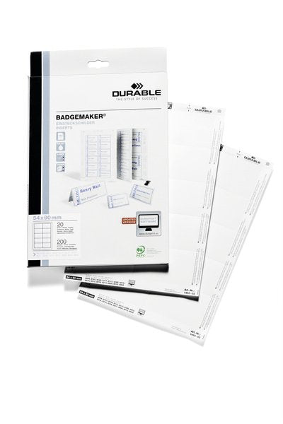 Insertar Carteles Durable Badgemaker 54x90mm 200 Piezas Blanco