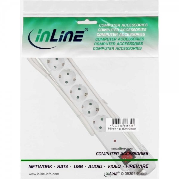 Inline Regleta 6 Tomas 6x Tipo F Con Oc Y Protección Infantil Y Interruptor Blanco 1.5m