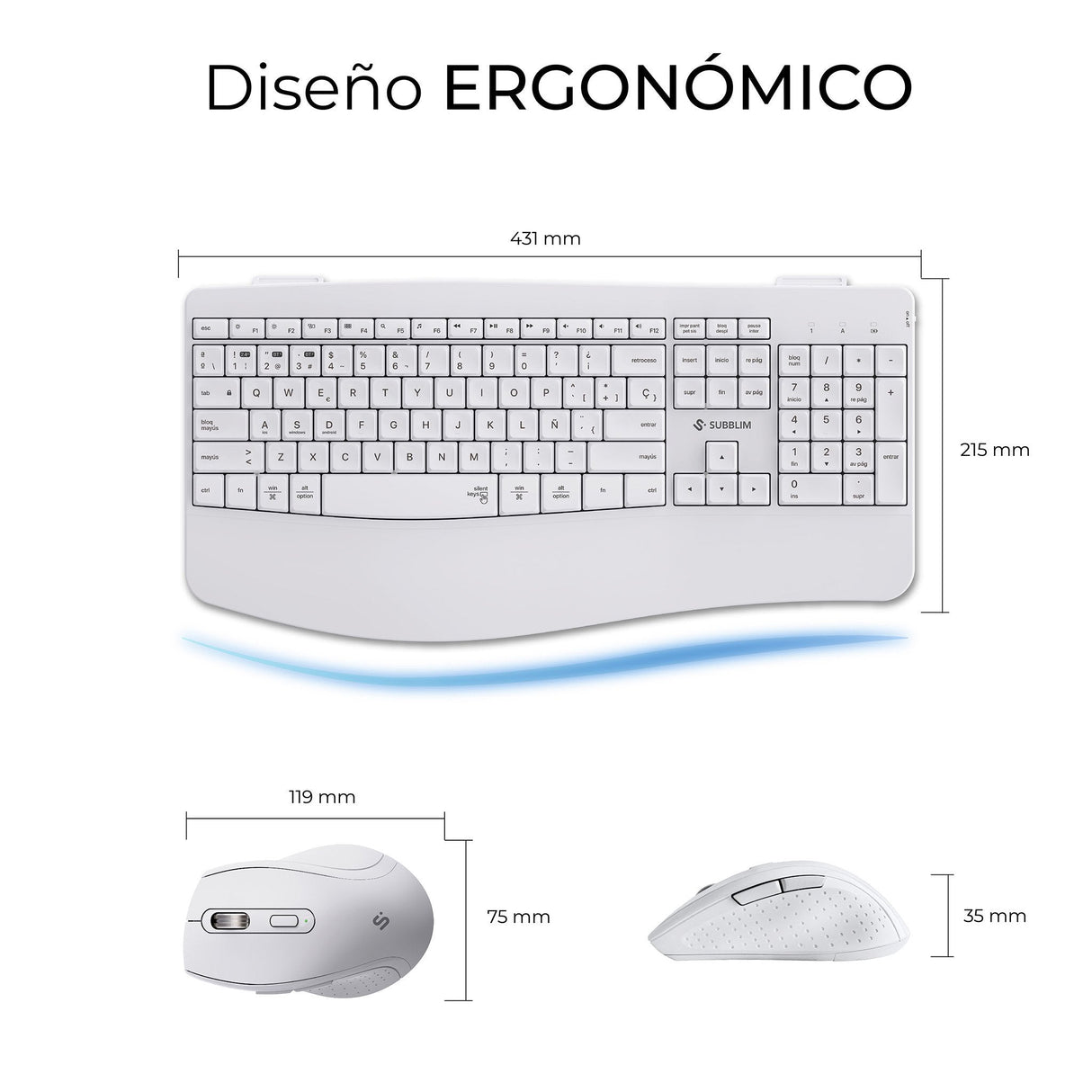 Combo Teclado Raton Subblim Prowave Inalamb Ergo Blanco