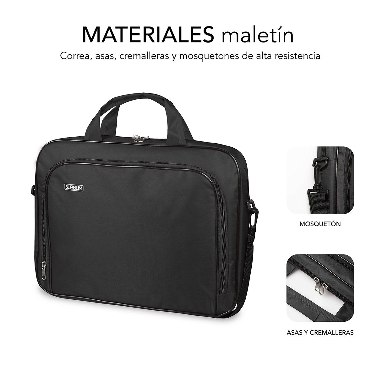 Maletín Subblim Oxford Black Para Portátiles Hasta 13.3'-14'/ 33.7-35.5cm Interior Acolchado Bolsillo Exterior Correa De Hombro