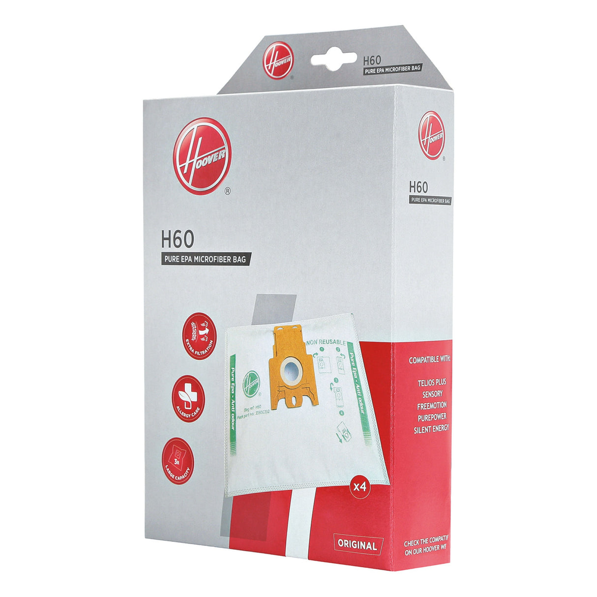 Bolsa Pure Hepa Hoover H60 Para Aspirador Telios Plus 4 Unidades