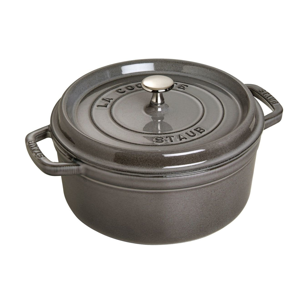 Olla Staub Round Cocotte, 24cm Cast Iron, Graphite Grey