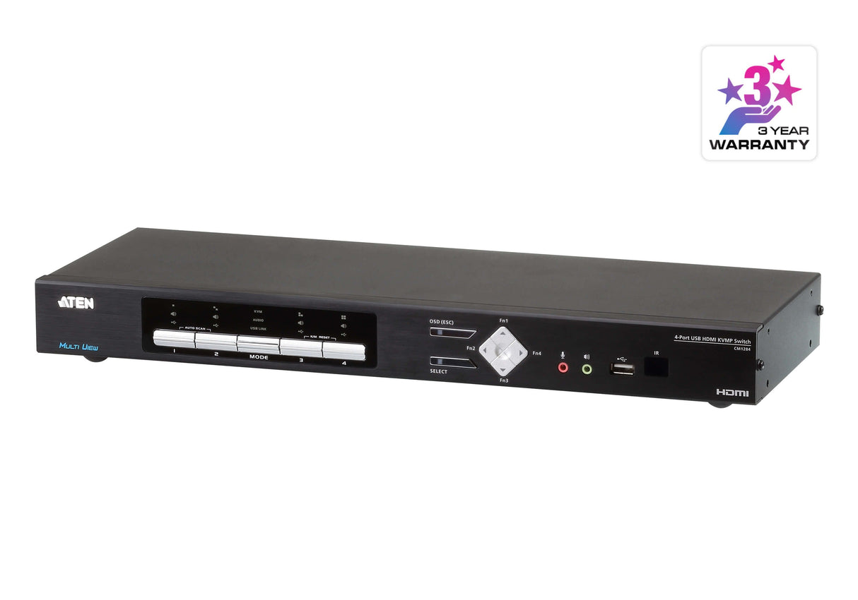 Aten Cm1284 Interruptor Kvm Montaje En Rack Negro 4-Port Usb Hdmi Multi-View Cpnt Kvmp Switch
