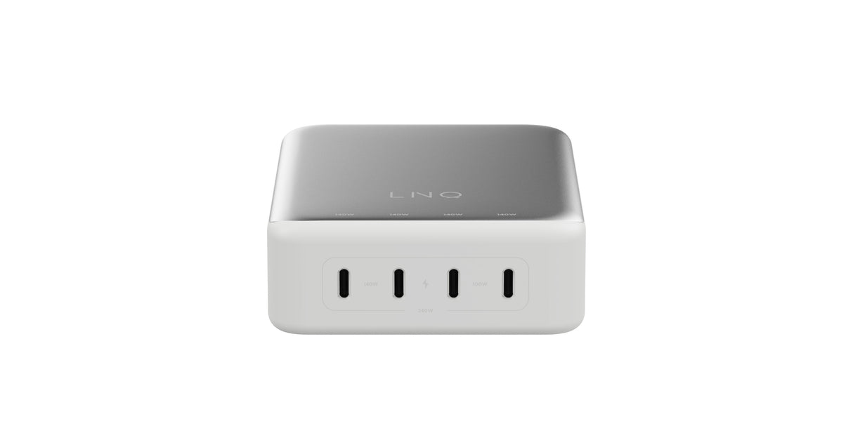 Cargador Escritorio 4xusb-C 240w Gan2 Plata Linq Hasta 240w/ 4xusb-C Pd/ 140w Máximo Por Puerto