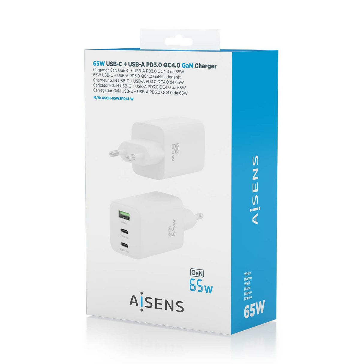 EAN 8435739901311 - AISENS ASCH-65W3P041-W cargador de dispositivo móvil Universal Corriente alterna Carga rápida Interior imagen 6