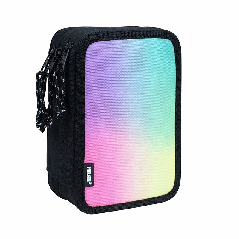 Milan Sunset Plumier De 3 Pisos Con Goma De Borrar, Sacapuntas, Lapiz, 3 Boligrafos Capsule, Regla, 12 Lapices De