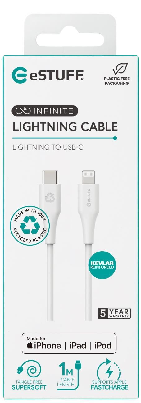 Infinite Usb-C To Lightning - Cable Mfi 1m White. Recycled - Plastic. Super Soft