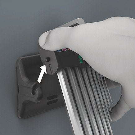 Wera 950/9 Hex-Plus 8 Juego De Llaves Acodadas, 9 Piezas, Destornillador Cromado, Con Clip De Retención Y Soporte De Pared 5022102001