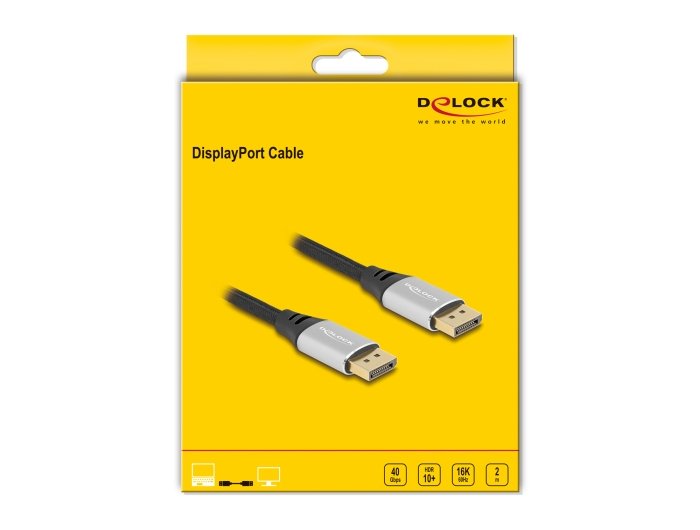 Delock 80634 Cable Displayport 16k 60 Hz 2 M Metal Plateado