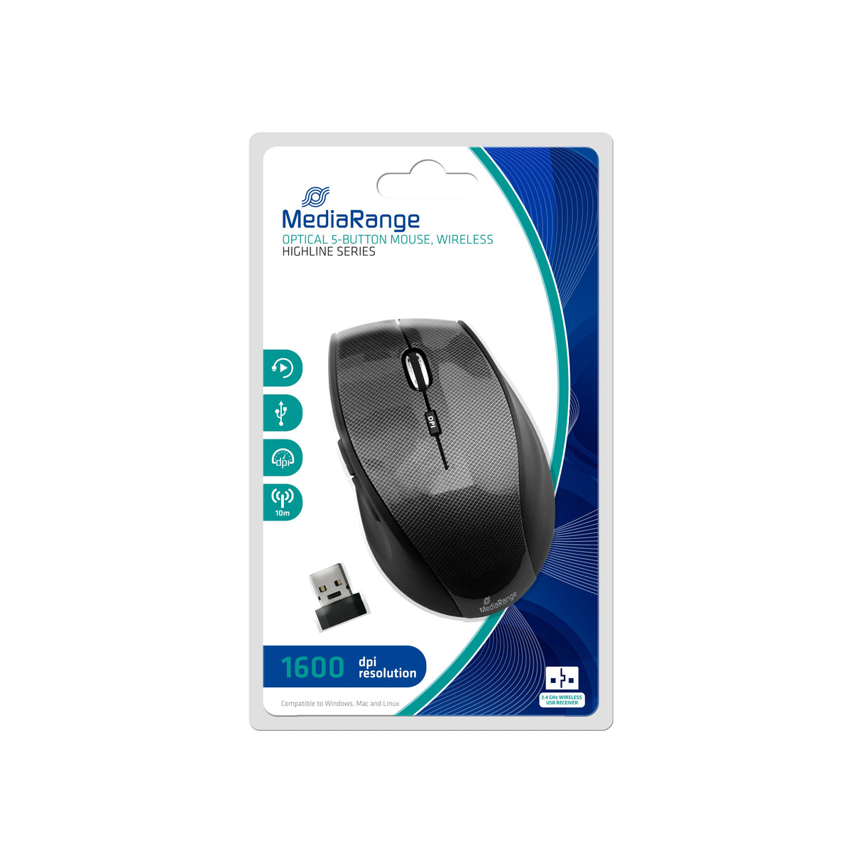 EAN 4260459611554 - MediaRange MROS207 ratón Oficina mano derecha RF inalámbrico Óptico 1600 DPI imagen 1