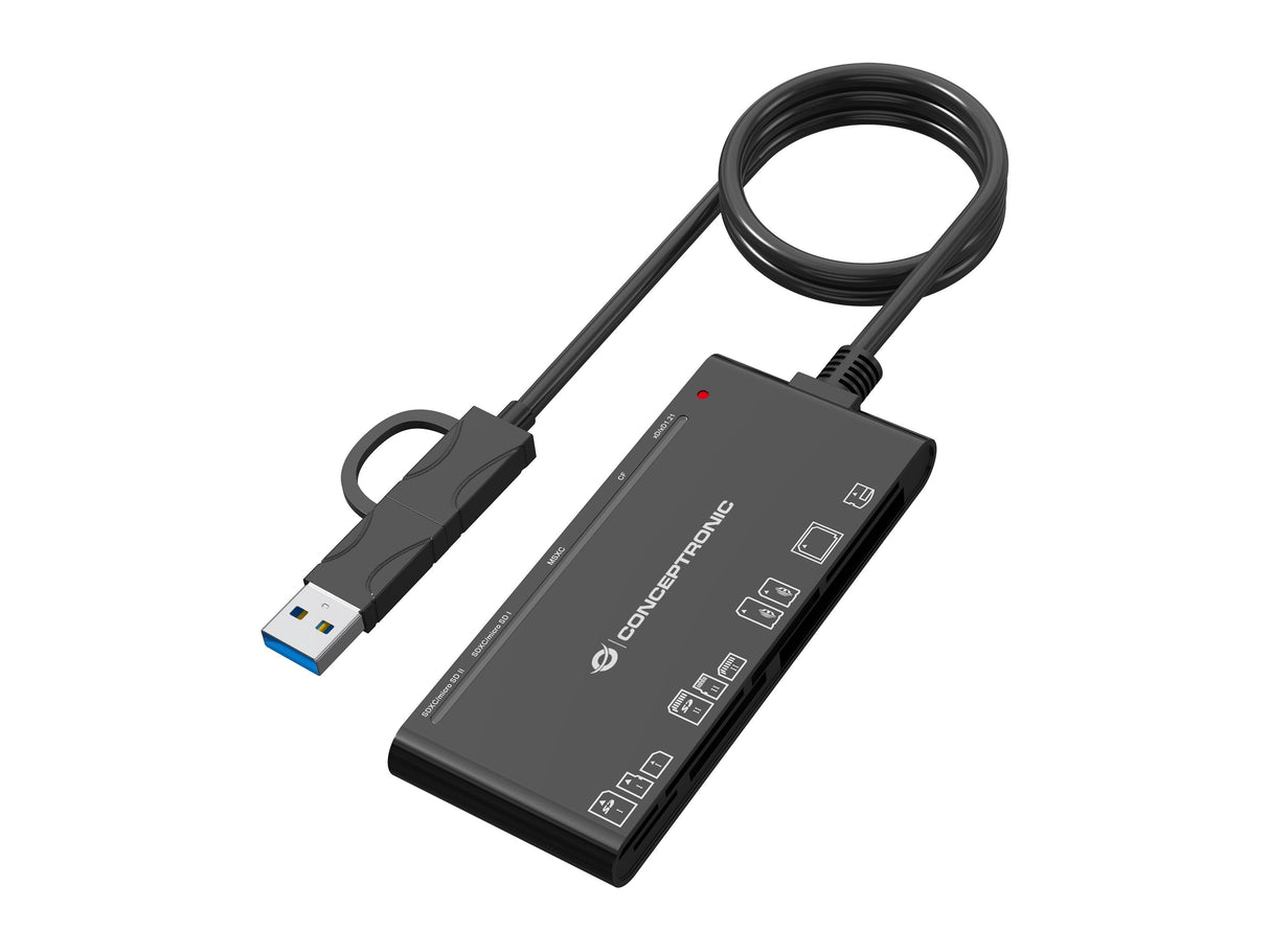 Card Reader Externo Concentronic Bian010b Usb-C Y Usb-A Sd, Sdhc, Sdxc, Micro Sd, Mmc,Ms, Cf, Xd