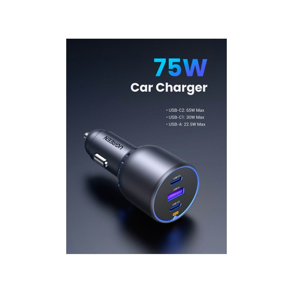 EAN 6941876230242 - Ugreen 75W 3-Port Fast Car Charg gray Ordenador portátil, Teléfono móvil, Reloj inteligente, Tableta, Tel imagen 6