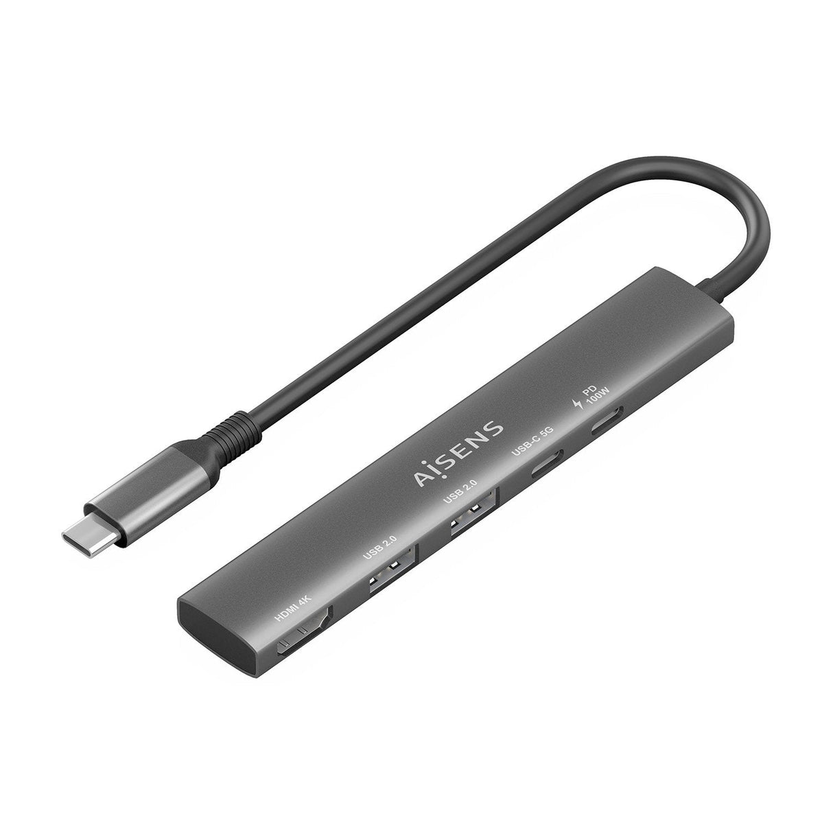 Aisens Usb-C Dock 5 En 1, Usb-C A 1xhdmi 2xusb-A 1xusb-C 1xusb-C Pd, Gris, 15cm