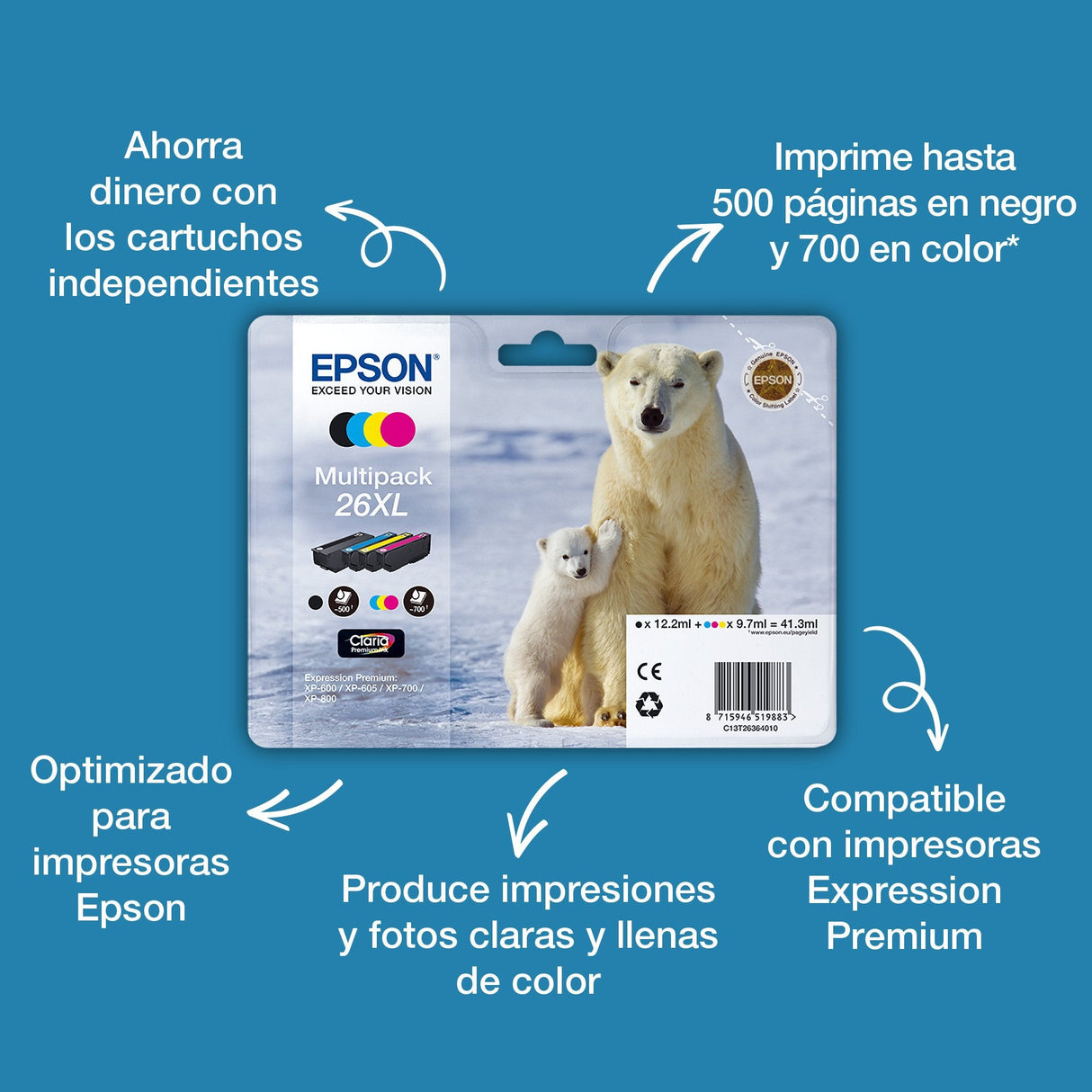 Epson 26 Cartucho Tinta Photo Negro Capacidad Standard 4.7ml 200 Photos 1-Pack Rf-Am Blister