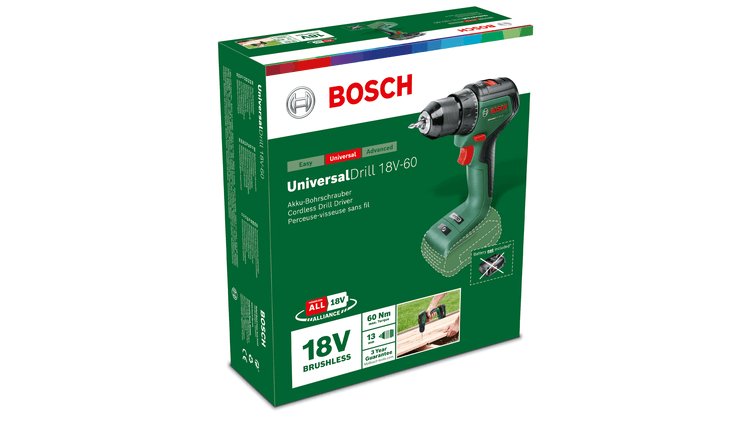 Bosch  Taladro Inalámbrico Universaldrill 18v-60 Verde/Negro, 2x Batería Li-Ion 2,0ah, Maletín, Power For All Alliance 06039d7002