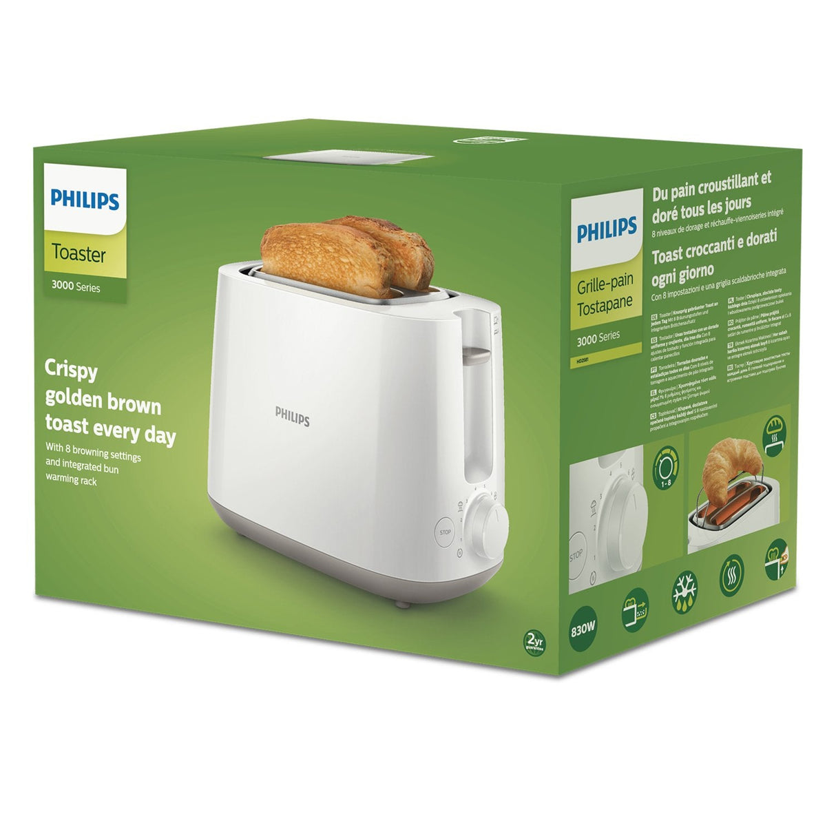EAN 8710103800347 - Philips Daily Collection HD2581/00 tostadora 8 2 rebanada(s) 830 W Blanco imagen 3