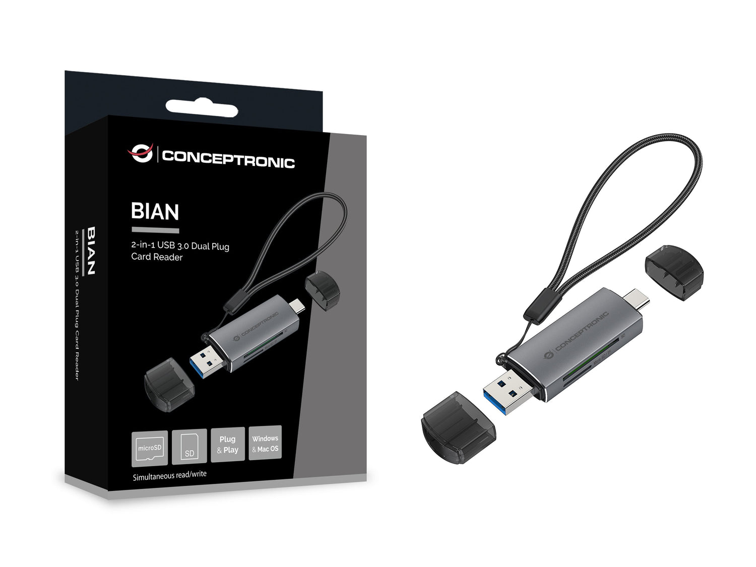 Lector De Tarjetas Conceptronic Usb-C Usb-A -> Micro Sd Tf Sw
